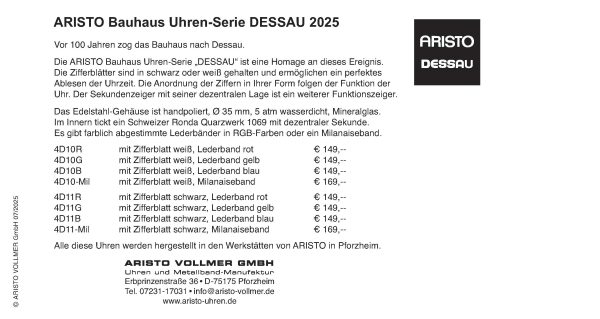 ARISTO Bauhaus Design Uhren 4D11R – Bild 3